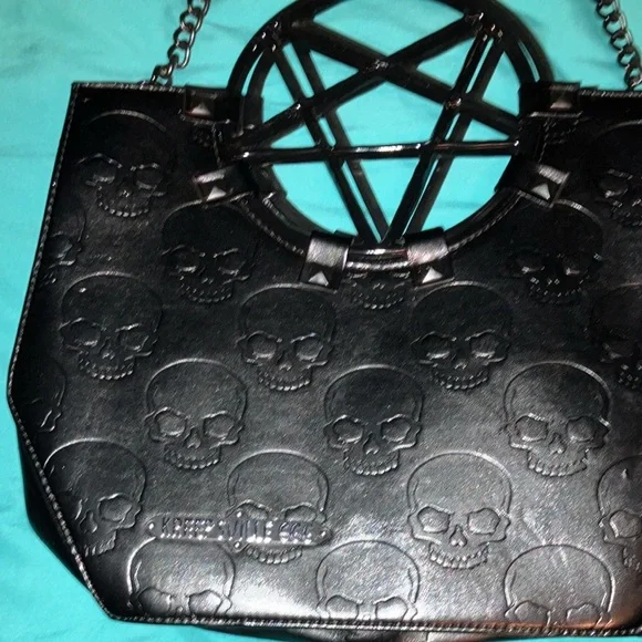 Edgy Black Skull Embossed Tote Bag - Picture 2 of 4